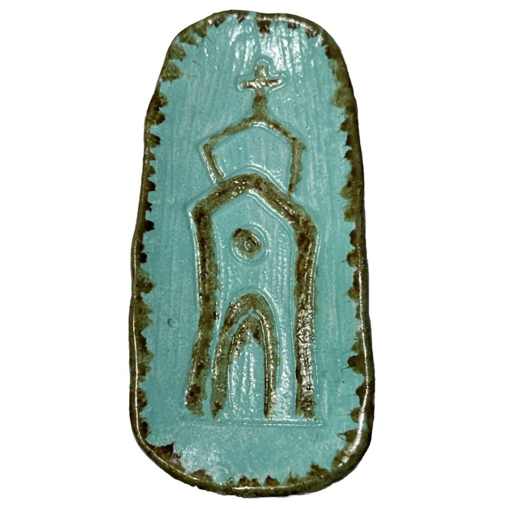 Cast Iron Church Design Ivory Embossed Trinket Dish  6" Spoon Rest Gift Kitchen